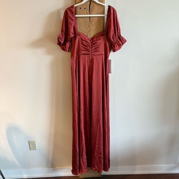 NWT Azazie Harlie Stretch Satin Dress Terracotta Size 12 - Picture 12 of 12